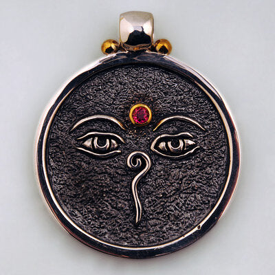 Sterling Silver Face of Buddha with 18k Gold Plate accent Pendant