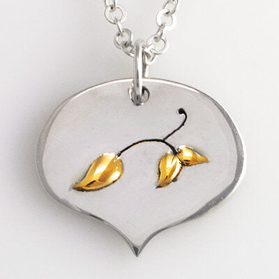 Sterling Silver Petal and Leaves with 18k Gold Plate accent Necklace