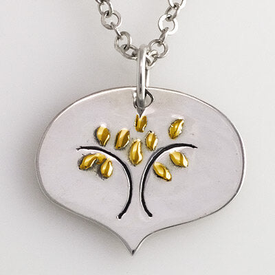 Sterling Silver Petal with Tree with 18k Gold Plate accent Necklace