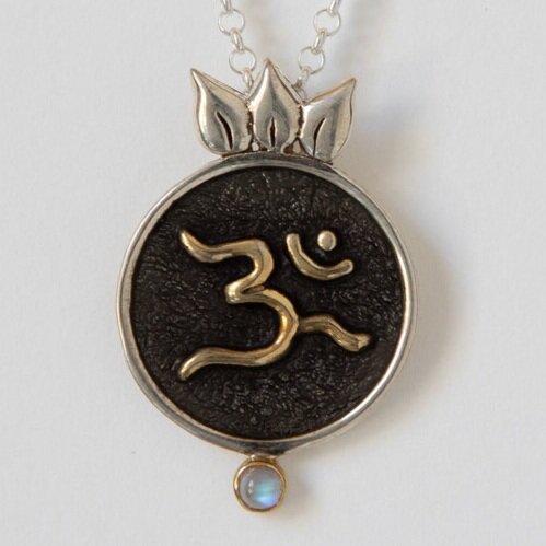 Sterling Silver Om Symbol with 18k Gold Plate accent Necklace