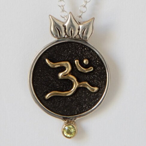 Sterling Silver Om Symbol with 18k Gold Plate accent Necklace