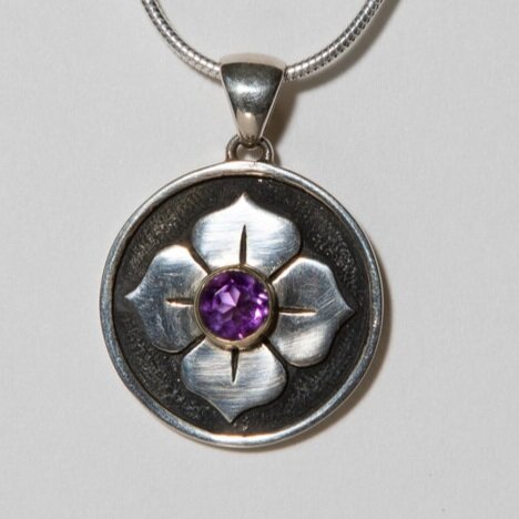 Sterling Silver Small Four Petal Lotus with 18k Gold Plate accent Necklace