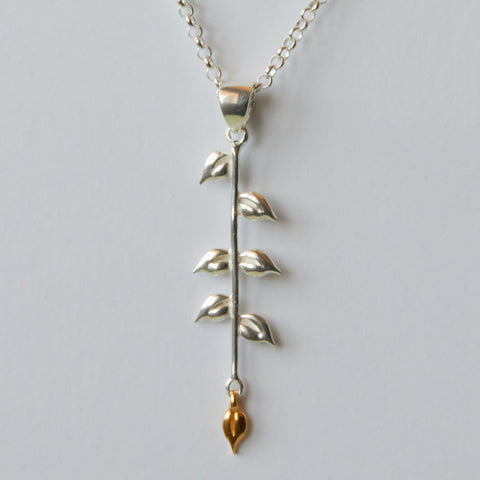 Sterling Silver Leaf with 18k Gold Plate accent Necklace